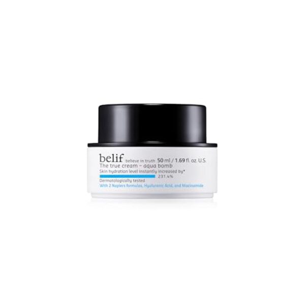 belif The True Cream Aqua Bomb 50ml, Daily Lightweight Facial Moisturizer, Hydrating & Plumping Face Cream, Hyaluronic Acid, Niacinamide, Squalane, For All Skin Types, No Mineral Oils Korean Skin Care