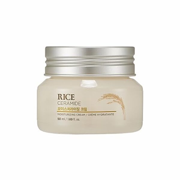 The Face Shop Rice Ceramide Moisturizing Cream - Rice Extract + Rice Bran Oil - Hydrating Targets Dryness, Brightening - Dermatologically Tested - Lightweight Moisturizer Face Cream - Korean Skin Care