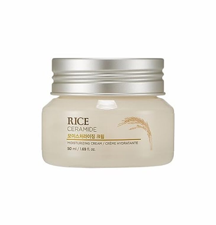 The Face Shop Rice Ceramide Moisturizing Cream - Rice Extract + Rice Bran Oil - Hydrating Targets Dryness, Brightening - Dermatologically Tested - Lightweight Moisturizer Face Cream - Korean Skin Care