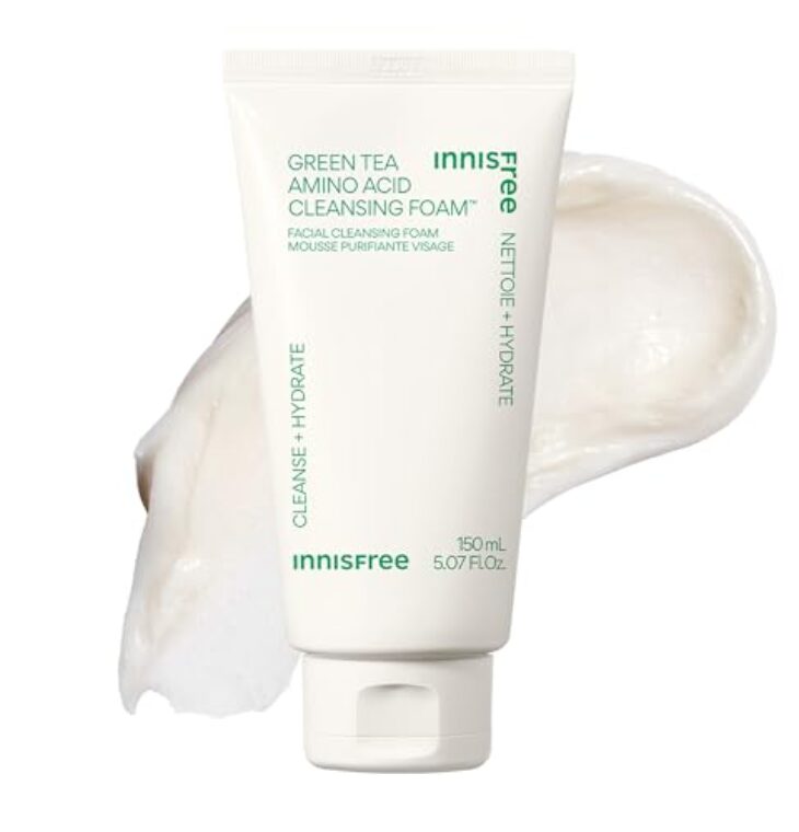 innisfree Green Tea Amino Acid Cleansing Foam, Sulfate Free, Korean Hydrating Face Cleanser with Gentle Foam