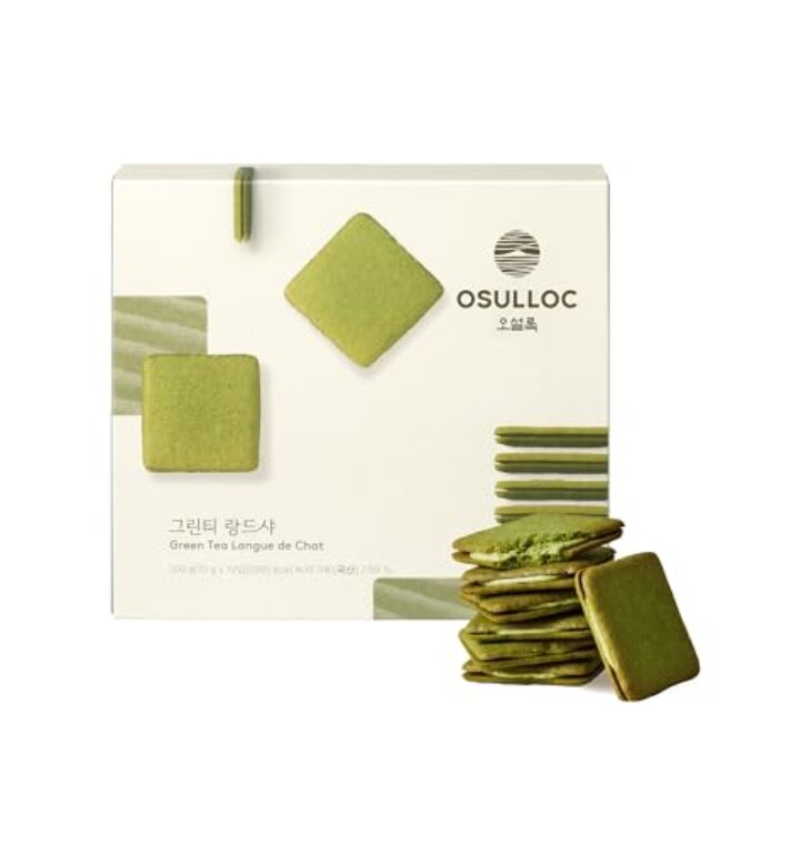 OSULLOC Langue de Chat Cookies (3.52oz, 100g) Korean Matcha Flavored Snacks | Asian Snacks, Premium Tea Food