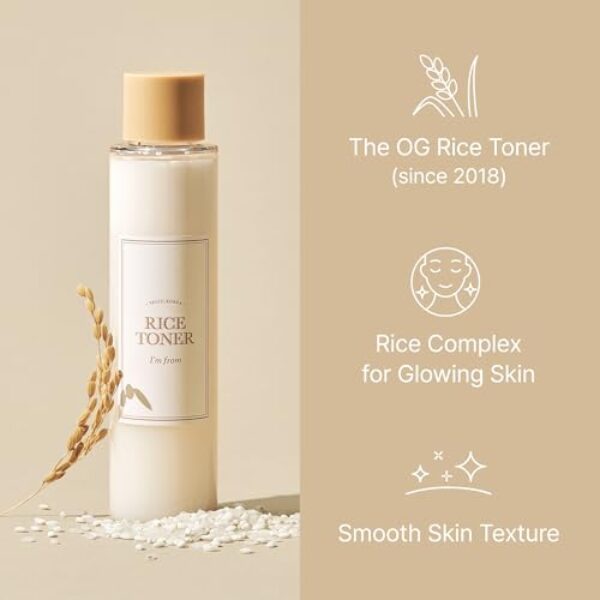 I'm from Rice Toner, Milky Toner for Glowing Skin, 77.78% Korean Rice, Glow Essence with Niacinamide, Hydrating for Dry, Dull, Combination Skin, Vegan, Fragrance Free, Glass Skin 5.07 Fl Oz