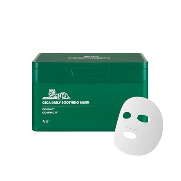 VT COSMETICS Daily Soothing Mask 30ea, Facial Sheet Mask for Moist & Hydrating, 30 Day Supply, Centella Asiatica Face Mask