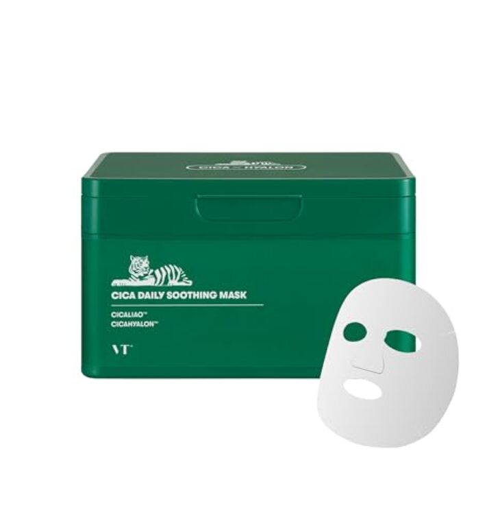 VT COSMETICS Daily Soothing Mask 30ea, Facial Sheet Mask for Moist & Hydrating, 30 Day Supply, Centella Asiatica Face Mask