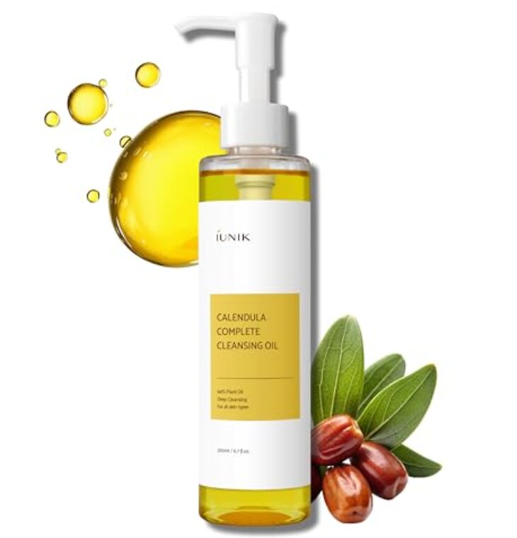 IUNIK Calendula & Jojoba Oil-Infused Vegan Cleansing Oil – Gentle Blackhead Melting & Makeup Remover Facial Cleanser w/ 94% Plant-based Oils Korean Skincare