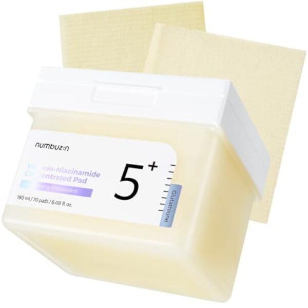 numbuzin No.5+ Vitamin-Niacinamide Concentrated pad | Double- Sided Pad with Glutathione, Niacinamide, PHA & LHA | Exfoliation, Dark Spot, Hyperpigmentation Care | 180ml/70 Pads/6.08 Fl Oz