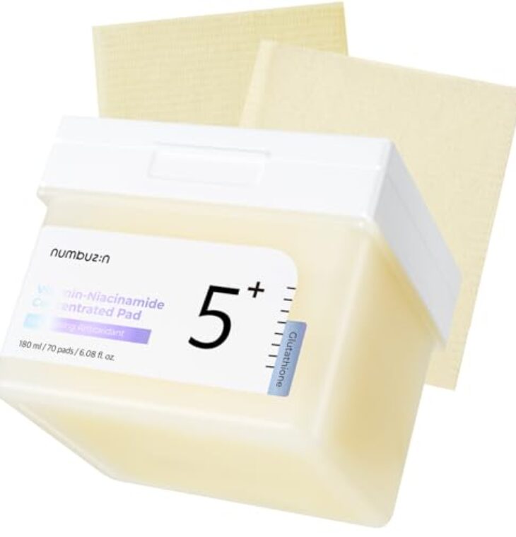 numbuzin No.5+ Vitamin-Niacinamide Concentrated pad | Double- Sided Pad with Glutathione, Niacinamide, PHA & LHA | Exfoliation, Dark Spot, Hyperpigmentation Care | 180ml/70 Pads/6.08 Fl Oz