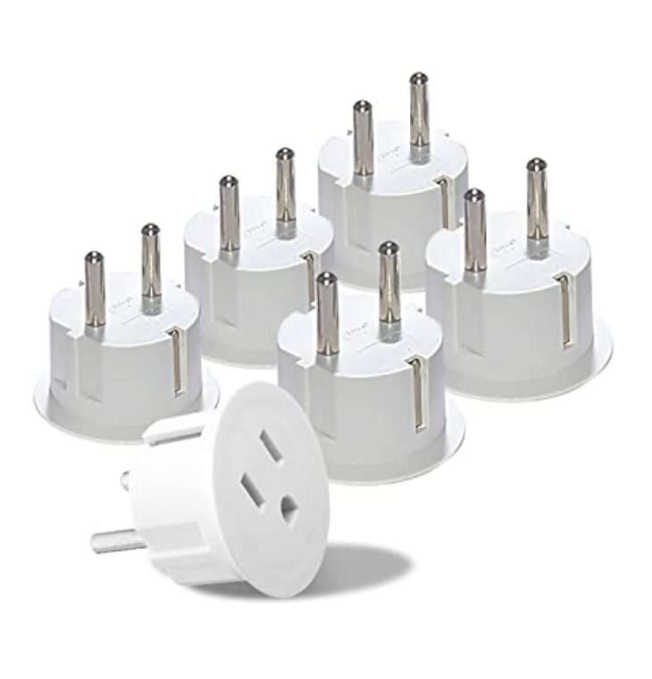 OREI American USA To European Plug Adapter – Type E/F Schuko Plug Adapter - Use in Germany, France, & More - CE Certified – For Mobile, Laptop & Camera Chargers - 6 Pack