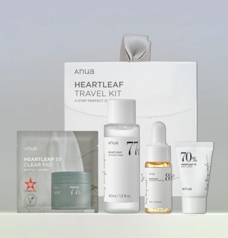 ANUA heartleaf smoothing trial Korean kit | travel size, gift set with heartleaf 77 clear pad, heartleaf77% smoothing toner and daily lotion & heartleaf 80 moisture soothing ampoule, Korean skin care