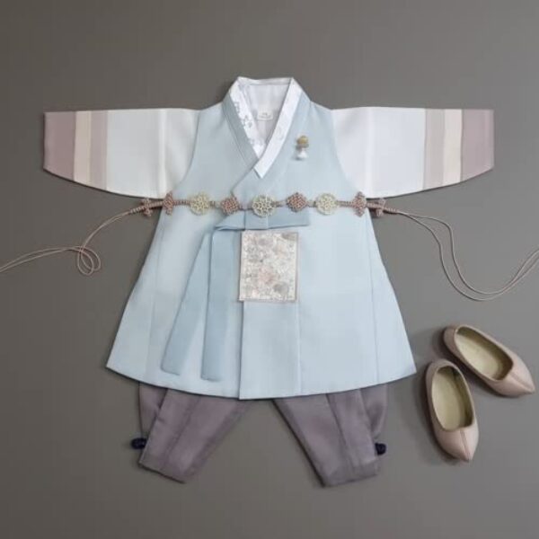 OUJIN I Korean Boy Hanbok 100days~10y/o Boy Birthday Korean Traditional Dress 2 Colors Baby Kids Hanbok (as1, Age, 1_Year, Sky)