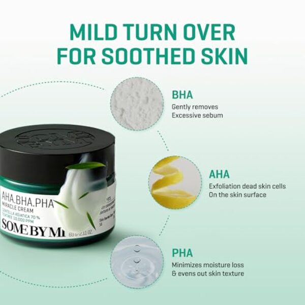 SOME BY MI AHA BHA PHA 30 Days Miracle Cream - 2.02Oz, 60ml - Mild Exfoliating Korean Moisturizer for Skin Calming and Soothing - Daily Blackhead Removing Pore Minimizer for Face - Korean Skin Care