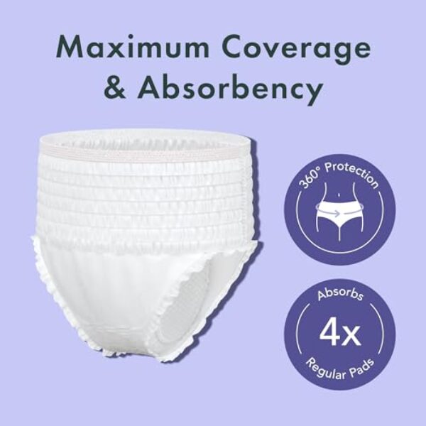 Rael Disposable Underwear for Women, Organic Cotton Cover - Incontinence Pads, Postpartum Essentials, Disposable Underwear, Unscented, Maximum Coverage (Size S-M, 12 Count)