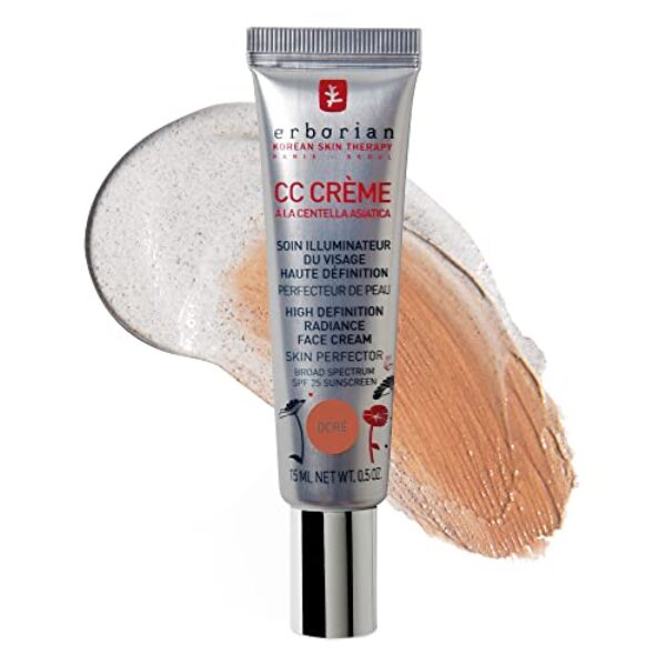 Erborian Color Correcting CC Cream with Centella Asiatica, Tan (Dore) - Light Multi-Purpose Facial Concealer with Illuminating Finish Soothes & Hydrates - SPF Korean Skincare Skin Perfector - 0.5 Oz