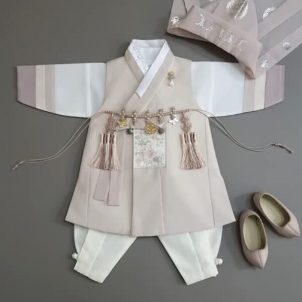 OUJIN I Korean Boy Hanbok 100days~10y/o Boy Birthday Korean Traditional Dress 2 Colors Baby Kids Hanbok (as1, Age, 3_Months, Beige)