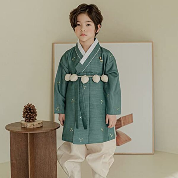 OUJIN I Korean Green Foil Boy Hanbok 100days~8y/o Korean Traditional Dress Baby Boy Kids Hanbok (as1, Age, 3_Months)