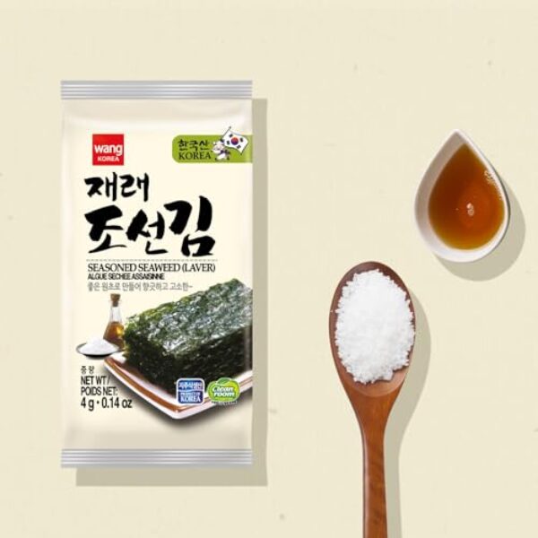 Wang Korean Roasted Seaweed Snack, Keto-friendly, Vegan, Gluten-Free, Healthy Snack 0.14 Ounce, Pack of 24