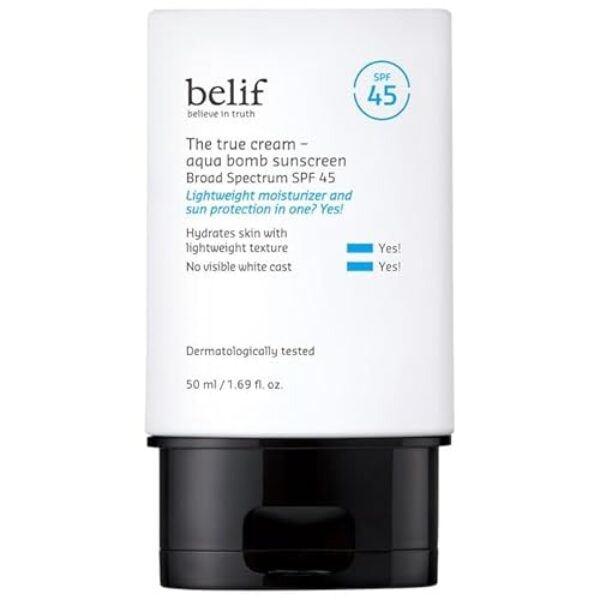 belif Aqua Bomb SPF 45 Hydrating Niacinamide Sunscreen (1.69 fl. oz) - The True Cream PA++++, Daily Broad Spectrum, No White Cast, Weightless & Invisible, Non-Greasy, Korean Skincare