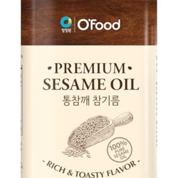 Chung Jung One O’Food Premium Sesame Oil, 16.91 Fl Oz, 100% Pure Sesame Seed Oil, Korean-Style Toasted, Rich and Nutty Flavor, Good for Cooking, Stir-fry, Noodles, Dressing, Drizzle