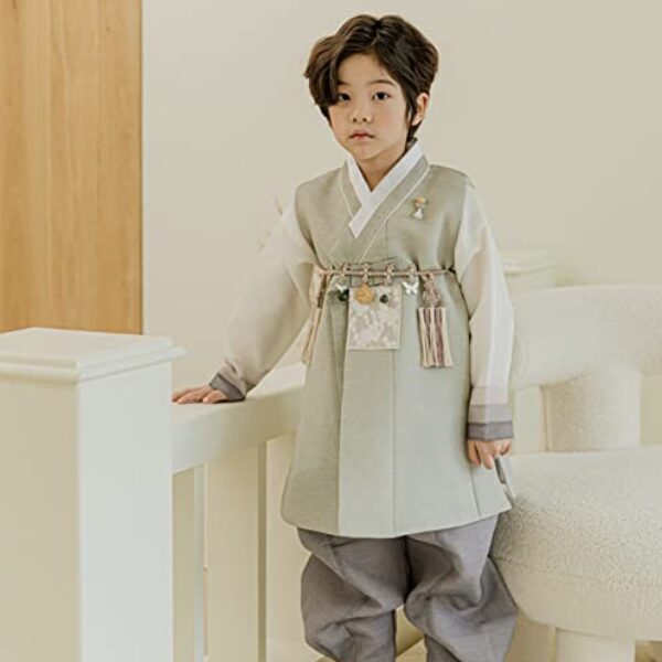 OUJIN I Korean Striped Green Boy Hanbok 100days~15y/o Korean Traditional Dress Baby Boy Kids Hanbok (as1, Age, 3_Months)