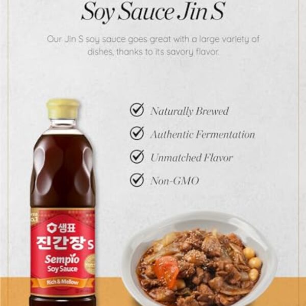 Sempio Soy Sauce Jin S (29.1fl oz) - Hearty Savory Flavor Enhancer, Authentic Korean Asian Cuisine. Kosher, Non-GMO