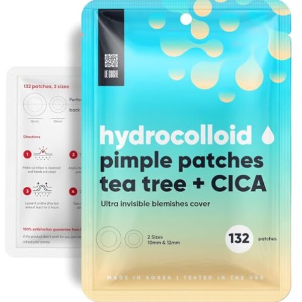 LE GUSHE Korean Pimple Patches for Face (132 dots) - Hydrocolloid Acne Patches with Tea Tree Oil - Invisible Blemish Patches - Dermatologist Tested Zit Patches | Korean Skin Care