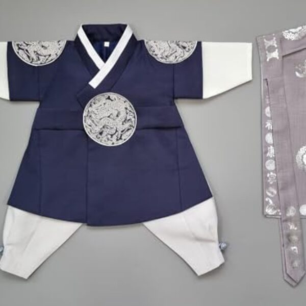 Korean Traditional Baby Boy Hanbok Dark Navy 100 days-10 years Dol First Birthday Party Baikil Party GBH034 (hanbok + hat, 100th days (baikil))