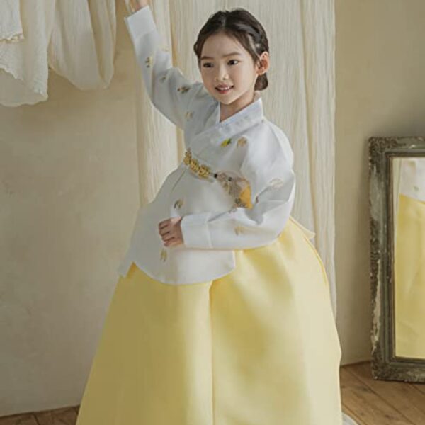 OUJIN I Ivory Yellow Foil Dangui Girl Hanbok for 100days~15y/o Korean Dress Baby Kids Hanbok Dol Baekil (as1, Age, 1_Year)