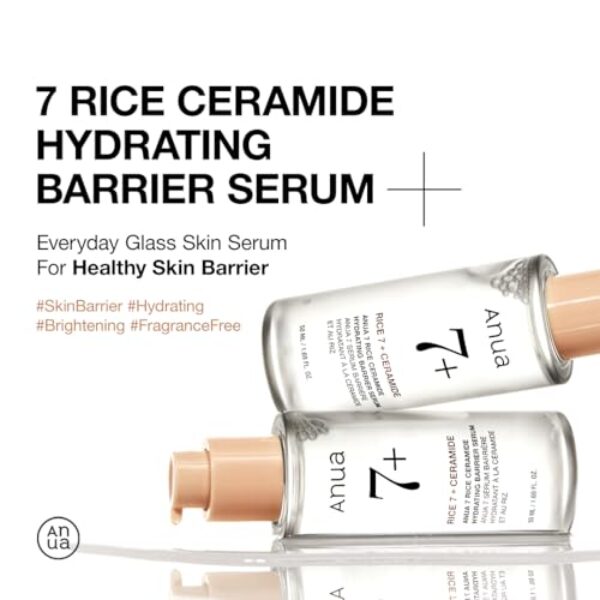 ANUA RICE CERAMIDE 7 HYDRATING BARRIER SERUM, Brightening, Hydrating Serum for Face, Rice, Hyaluronic Acid, Niacinamide, Fragrance-free, Non comodogenic, Glass Skin, Korean Skin Care, 50ml/1.69fl.oz.