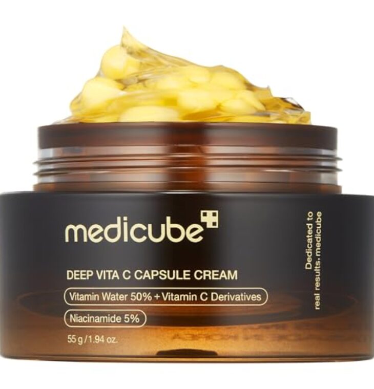 Medicube Deep Vitamin C Golden Capsule Face Moisturizer - Liposome Capsules For Wrinkles, Skin Radiance - Transparent Gel for Glow Hydration - Korean Skin Care 1.94 oz