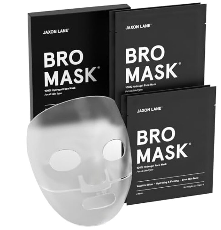 JAXON LANE BRO MASK: Korean Face Mask for Men | 2 Pc. Hydrating Anti Aging Sheet Masks Contains Vitamin C, Vitamin E, Hyaluronic Acid, Hydrolyzed Collagen for Face Care & Acne Treatment (4 Pack)