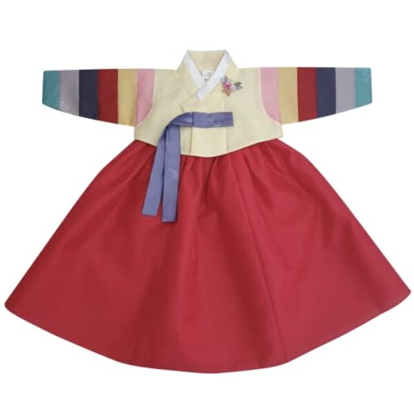 OUJIN I Korean Baby Girl Hanbok for 100days~15y/o Ivory Pink Floral Brooch Included Girl Kids Hanbok (as1, Age, 12_Months, Yellow)