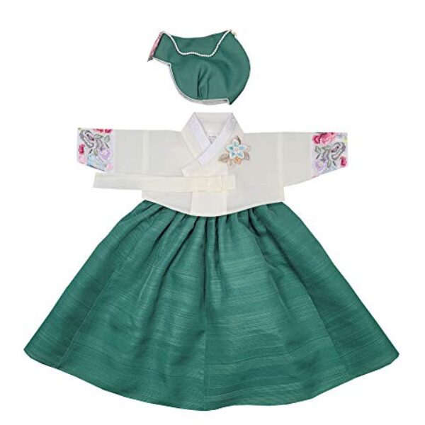 Hanbok Baby Girl 100th Days Korea Traditional BAIKIL Party Celebrations Ivory Green 02