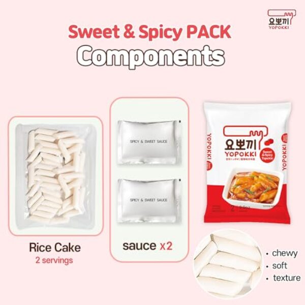 Yopokki Instant Tteokbokki Pack (Sweet Mild Spicy, Pack of 2) Korean Street food with sweet and moderately spicy sauce Topokki Rice Cake - Quick & Easy to Prepare