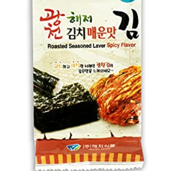 Korean Crispy Seasoned Seaweed Snacks Kimchi Spicy Sheets - 12 Individual Packs 100% Natural Laver 12 Pack Roasted Nori Snack Healthy Premium Gim by Unha's Asian Snack Box (Kimchi)