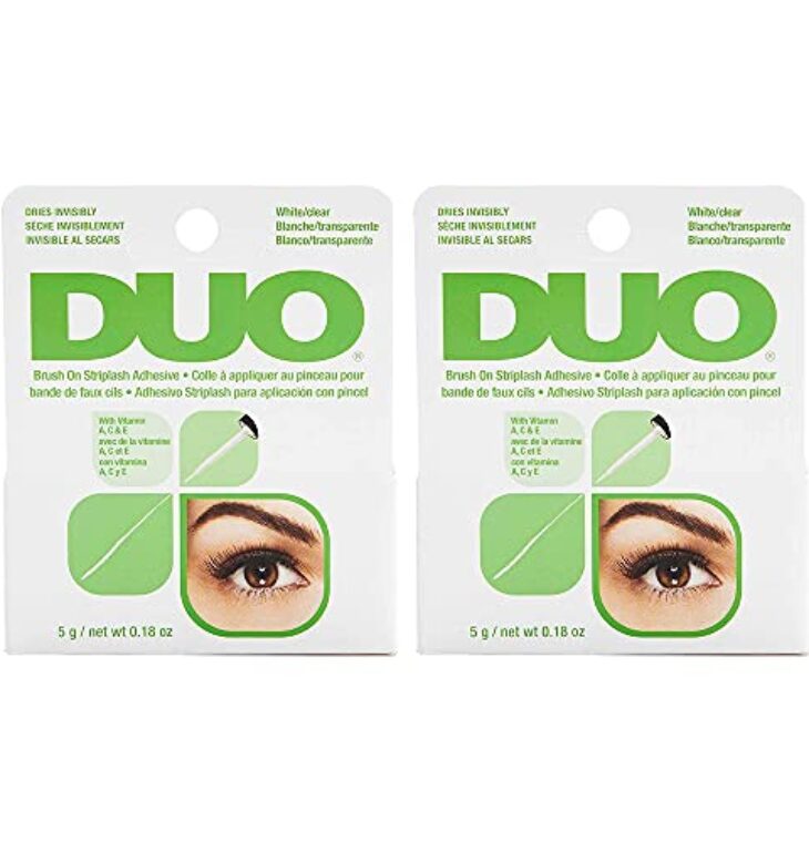 DUO Brush-On Strip Lash Adhesive with Vitamins A, C & E, Clear, Non-Irritating, Fast Drying Lash Glue, Easy to Use, Safe for Sensitive Eyes and Skin, 0.18 oz, 2-Packs