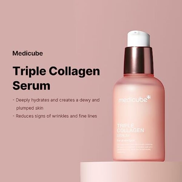 Medicube Triple Collagen Serum 1.85 fl.oz - Nourish dull skin with Triple Collagen Complex - A lightweight serum with Niacinamide and Hyaluronic Acid - Korean Skincare