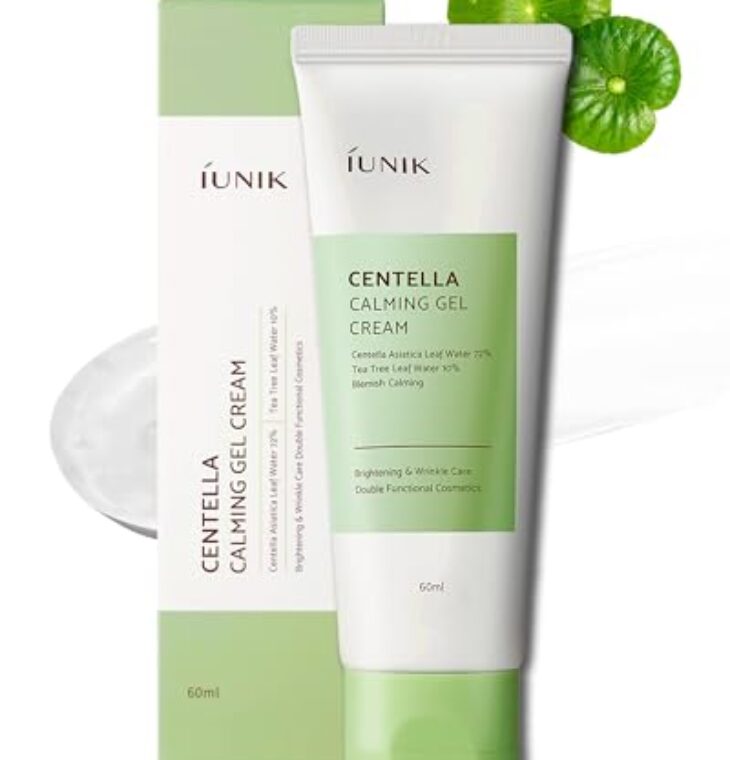 IUNIK Centella 70% Calming Gel Cream Vegan Non-Sticky Moisturizing Blemish Care w/Centella Asiatica Tea Tree 10% Soothes Acne Rosacea Oily & Sensitive Skin Korean Skincare