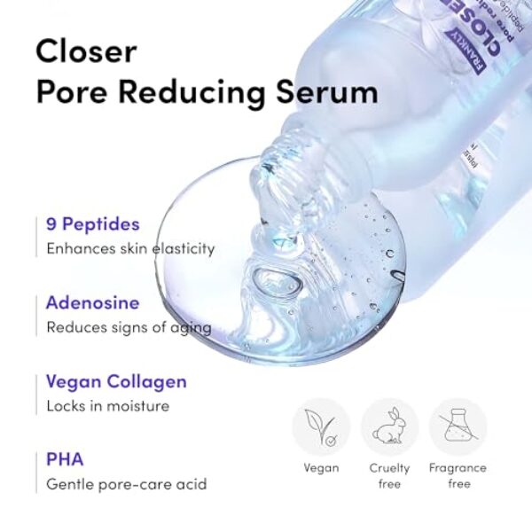 Frankly Closer Serum - Pore Minimizing, Anti-Aging, Elasticity, Hydration, Plump & Dewy Skin |9 Peptides, Vegan Collagen, PHA |Non-comedogenic & Derm Tested Korean Skincare |All skin types |1.01 fl.oz