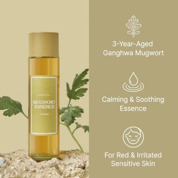 [I'm From] Mugwort Essence 5.4 Fl Oz | 100% Vegan Mugwort Extract - Soothe Sensitive and Irritated Skin, Redness Relief, Refreshing, Korean Hydrating toner | All Skin Types, PETA approved