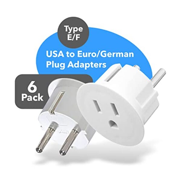 OREI American USA To European Plug Adapter – Type E/F Schuko Plug Adapter - Use in Germany, France, & More - CE Certified – For Mobile, Laptop & Camera Chargers - 6 Pack