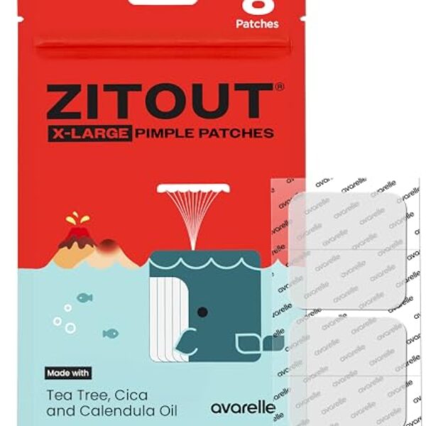 AVARELLE Acne Patches XL, FSA HSA Acne Patch Large | Pimple Patches for Face Cheek & Nose (8 Count) | Large Hydrocolloid Acne Treatment with Tea Tree, Calendula, & Cica by ZITOUT™