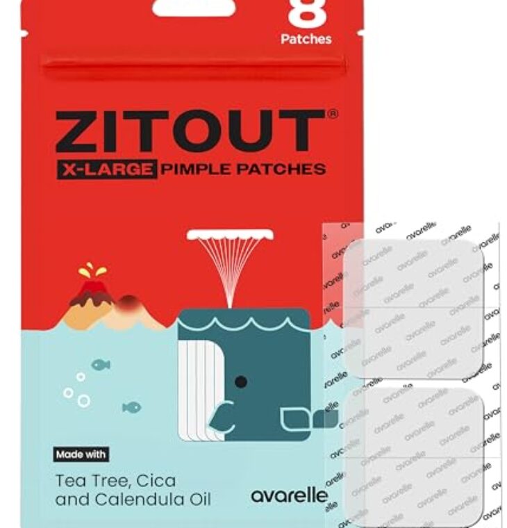 AVARELLE Acne Patches XL, FSA HSA Acne Patch Large | Pimple Patches for Face Cheek & Nose (8 Count) | Large Hydrocolloid Acne Treatment with Tea Tree, Calendula, & Cica by ZITOUT™