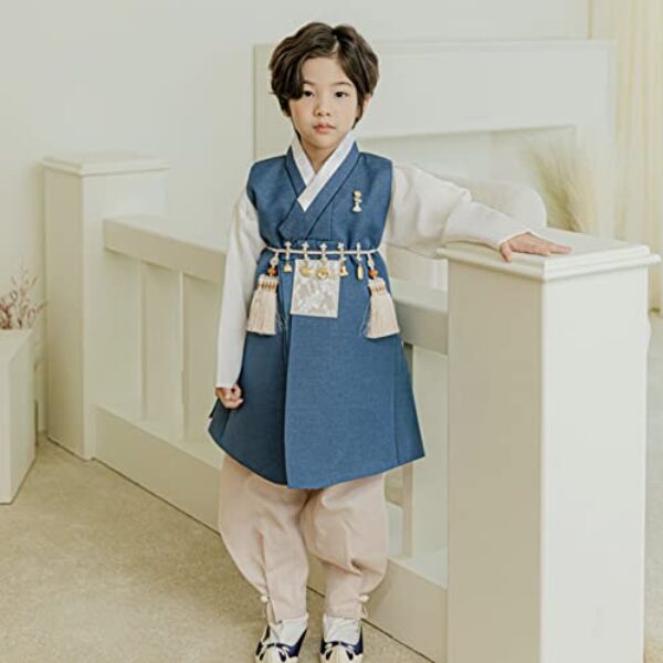 OUJIN I Korean Solid Blue Boy Hanbok 100days~15y/o Korean Traditional Dress Baby Boy Kids Hanbok (as1, Age, 3_Months)