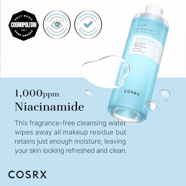 COSRX Low pH Niacinamide Micellar Cleansing Water Daily Mild Facial Cleansing Wash for Sensitive Skin, Sebum control, Korean Skin Care (13.52fl.oz/400ml)