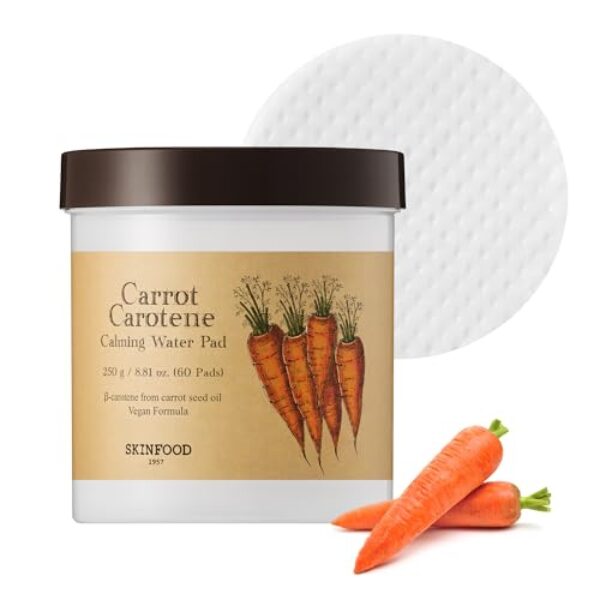 SKINFOOD Carrot Carotene Calming Water Pad 250g (8.81 oz.) 60 Sheets- Redness Relief Soothing Facial Toner Pads for Sensitive Skin, Cruelty Free, Valentine Day Gift