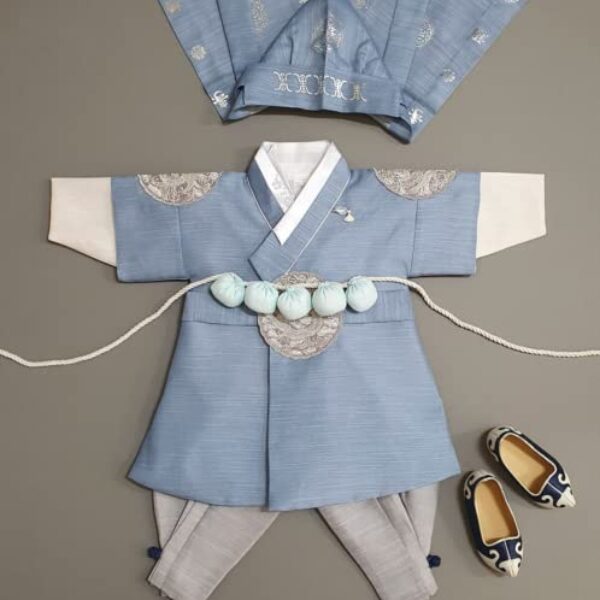 OUJIN I Korean Light Blue Boy Hanbok 100days~10y/o Korean Traditional Dress Baby Boy Kids Hanbok (as1, Age, 1_Year)