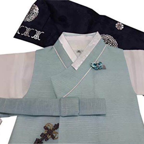 100 Day Birth Korea Baby Boy Hanbok Traditional Dress Outfits Celebration Party Light Blue Set