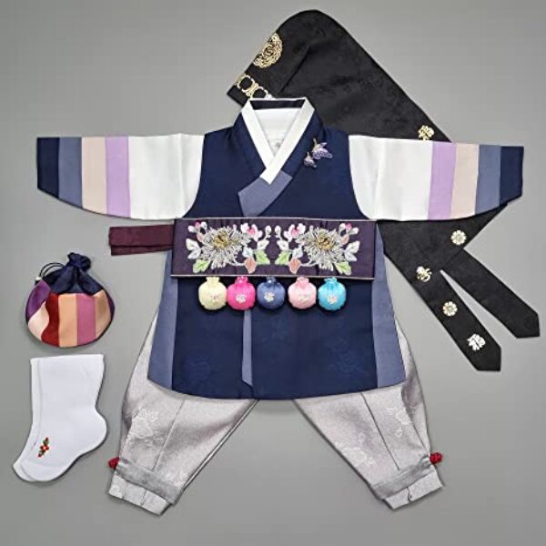 hanbok store Hanbok Boy Baby Korea Traditional Clothing Dol First Birthday Party 1 Age OSNA01, Navy, Medium