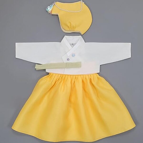 Girl Baby 100 Days Birth Hanbok Korea Traditional Dress Celebration Party Baekil Yellow Set OSG301