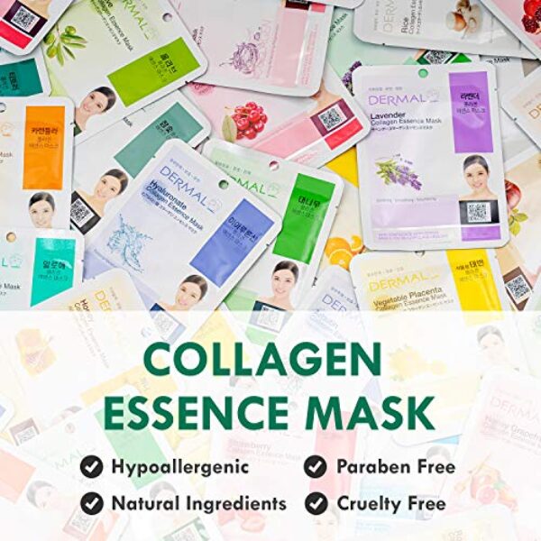 DERMAL 24 Combo Pack A Collagen Essence Korean Face Mask - Hydrating & Soothing Facial Mask with Panthenol - Hypoallergenic Self Care Sheet Mask for All Skin Types - Natural Home Spa Treatment Mask